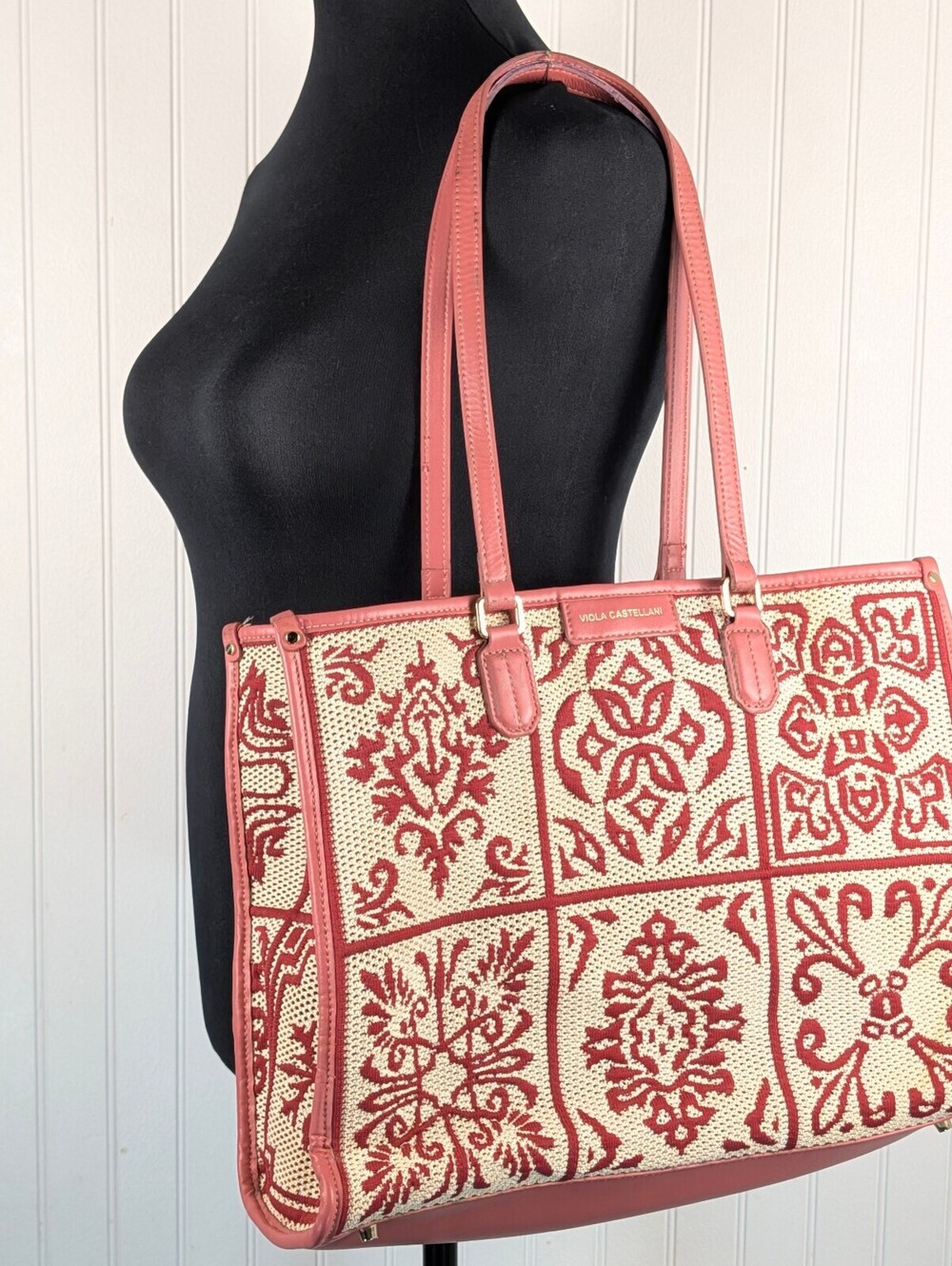 Viola Castellani Dusty Pink Woven Knit Tote Bag